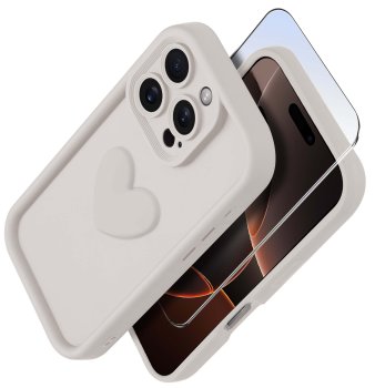 Etui do Iphone 16 Pro silikonowe serce białe ze szkłem