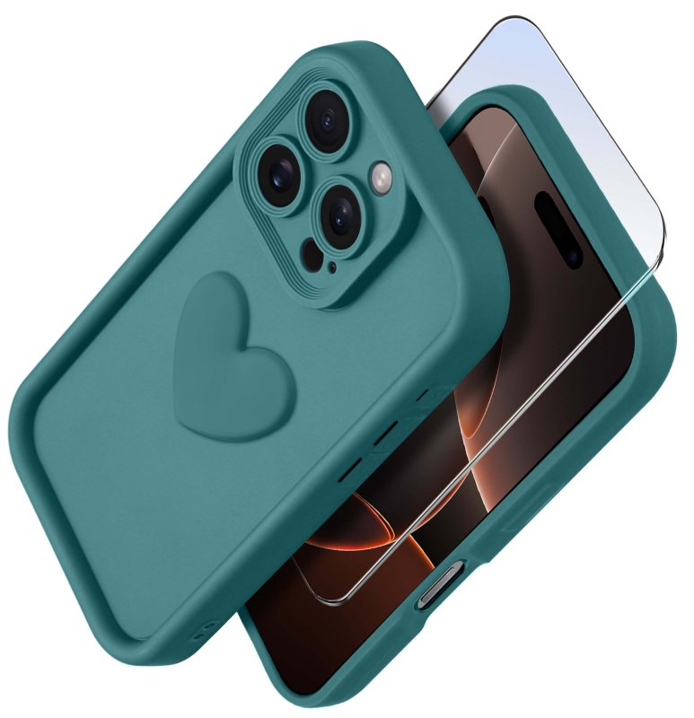 etui-do-iphone-16-pro-silikonowe-serce-zielone-ze-szklem