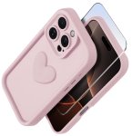 Etui do Iphone 16 Pro Max silikonowe serce jasnoróżowe ze szkłem