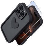 Etui do Iphone 16 Pro Max silikonowe serce czarne ze szkłem