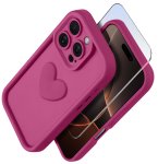 Etui do Iphone 16 Pro Max silikonowe serce różowe ze szkłem