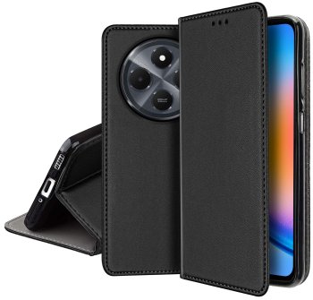 Etui do Xiaomi Redmi 14C czarne magnetyczne zamykane ze szkłem