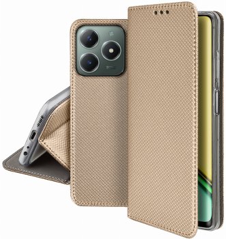 Etui do Realme C61 / C63 złote zamykane ze szkłem