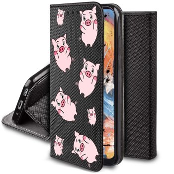 Etui do Oppo Reno 12 F 5G / 12 FS 5G zamykane malowane wzór świnki ze szkłem