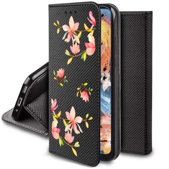 Etui do Oppo Reno 12 F 5G / 12 FS 5G zamykane malowane wzór kwiatki ze szkłem