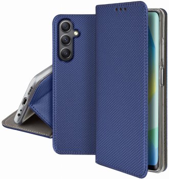 Etui do Samsung Galaxy A16 5G granatowe zamykane ze szkłem