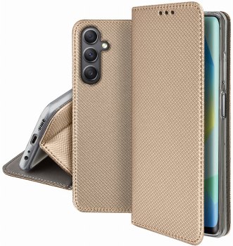 Etui do Samsung Galaxy A16 5G złote zamykane ze szkłem