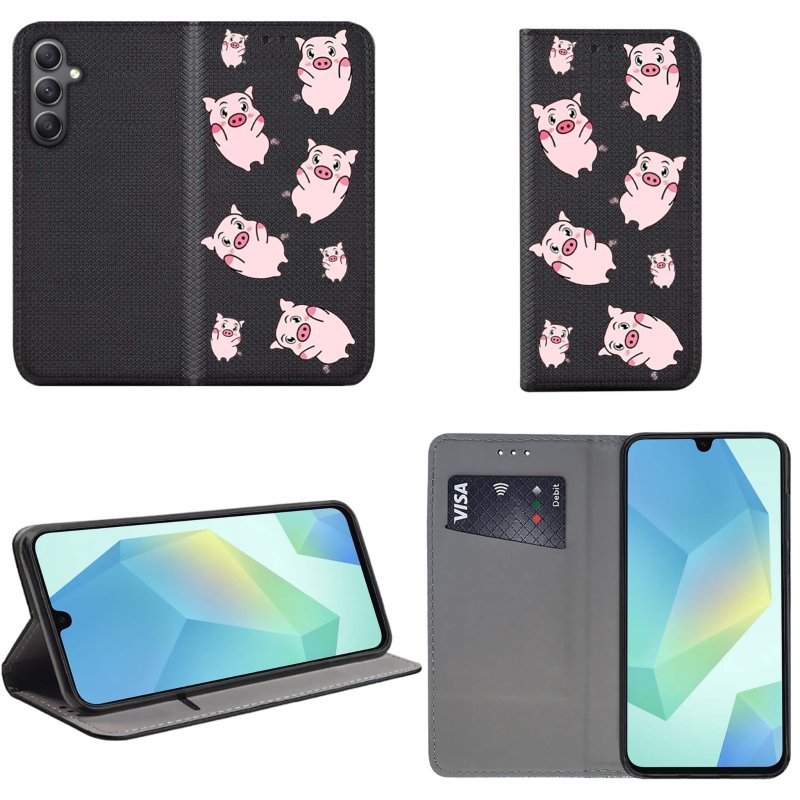 etui-do-samsung-galaxy-a16-5g-zamykane-malowane-wzor-swinki-ze-szklem