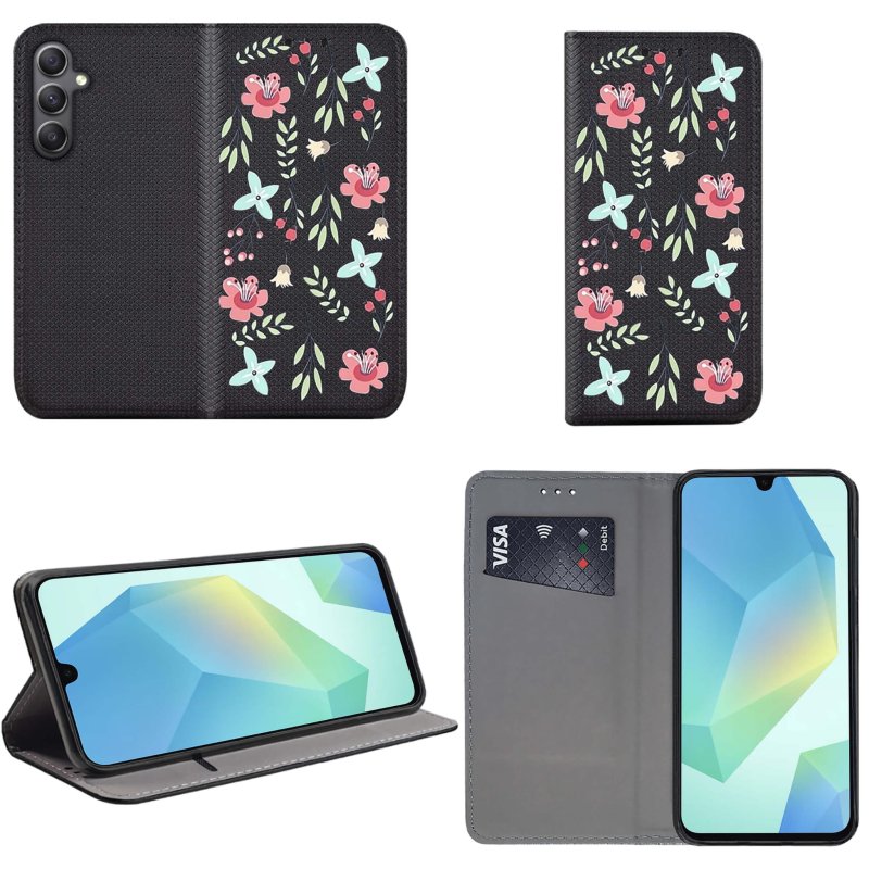 etui-do-samsung-galaxy-a16-5g-zamykane-malowane-wzor-kwiaty-ze-szklem