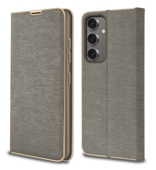 Etui do Samsung galaxy S24 Fe eleganckie zamykane szare ze szkłem