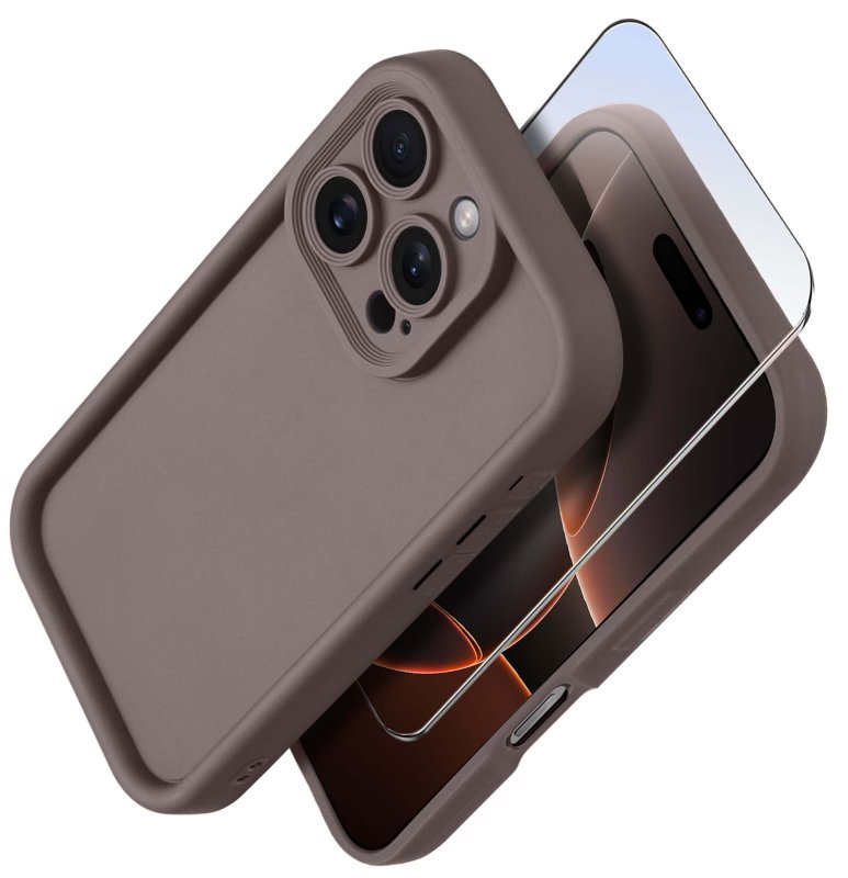 etui-do-iphone-16-pro-brazowe-wzmacniane-silikonowe-ze-szklem