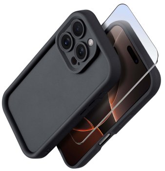 Etui do Iphone 16 Pro Max czarne wzmacniane silikonowe ze szkłem