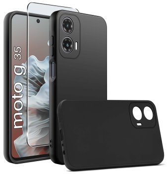 Etui do Motorola Moto G35 5G czarne matowe ze szkłem