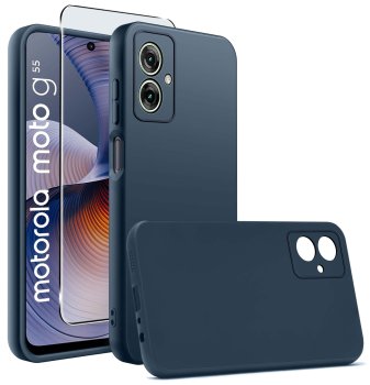 Etui do Motorola Moto G55 5G granatowe matowe ze szkłem