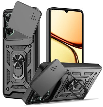 Etui do Realme C61 / C63 pancerne ring z osłona na aparat czarne ze szkłem
