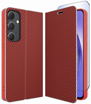 Etui do Samsung Galaxy S24 Fe czerwone zamykane klasyczne ze szkłem
