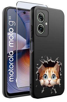 Etui do Motorola Moto G55 5G różne wzory z kotem ze szkłem