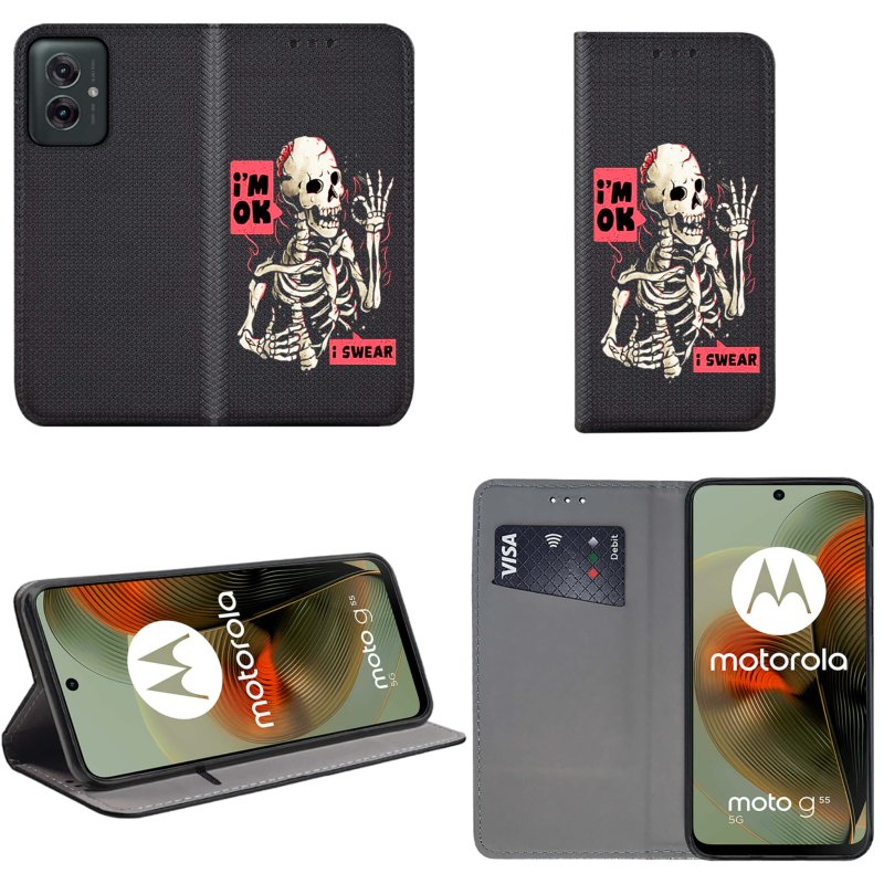 etui-do-motorola-moto-g55-5g-zamykane-malowane-wzor-szkielet-ze-szklem