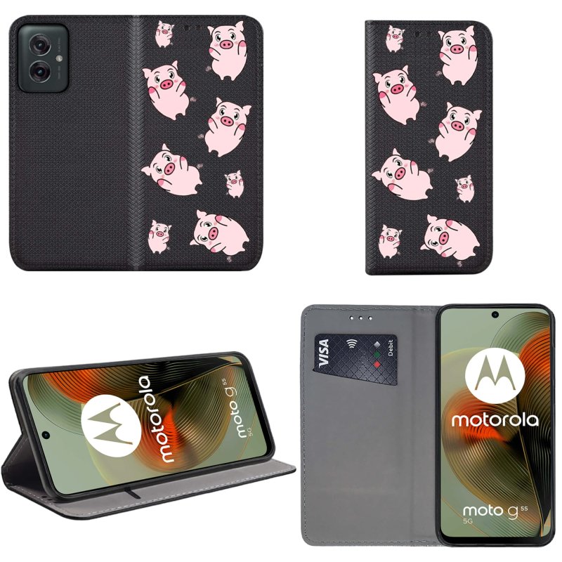 etui-do-motorola-moto-g55-5g-zamykane-malowane-wzor-swinki-ze-szklem