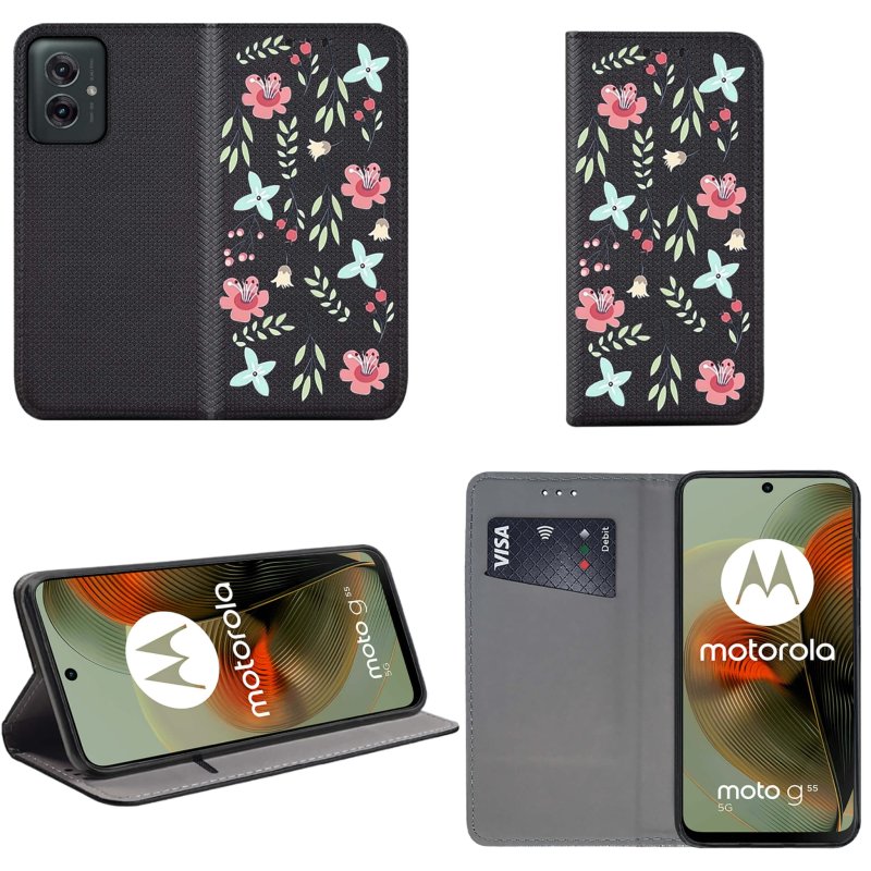 etui-do-motorola-moto-g55-5g-zamykane-malowane-wzor-kwiaty-ze-szklem