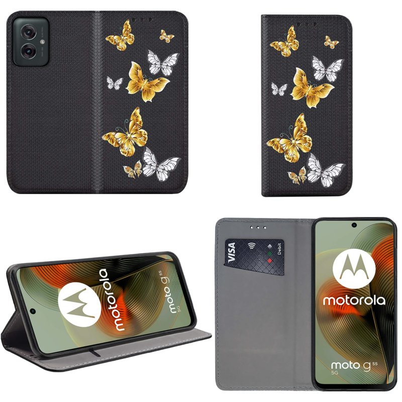 etui-do-motorola-moto-g55-5g-zamykane-malowane-wzor-motyle-ze-szklem