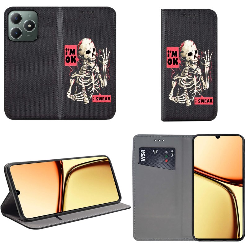 etui-do-realme-c61-c63-zamykane-malowane-wzor-szkielet-ze-szklem