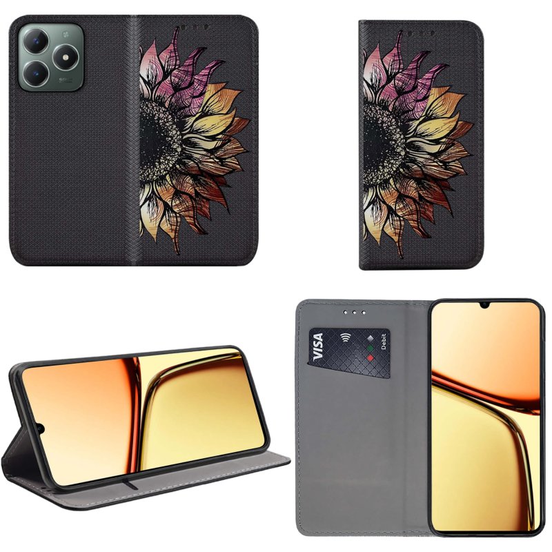 etui-do-realme-c61-c63-zamykane-malowane-wzor-kwiat-ze-szklem