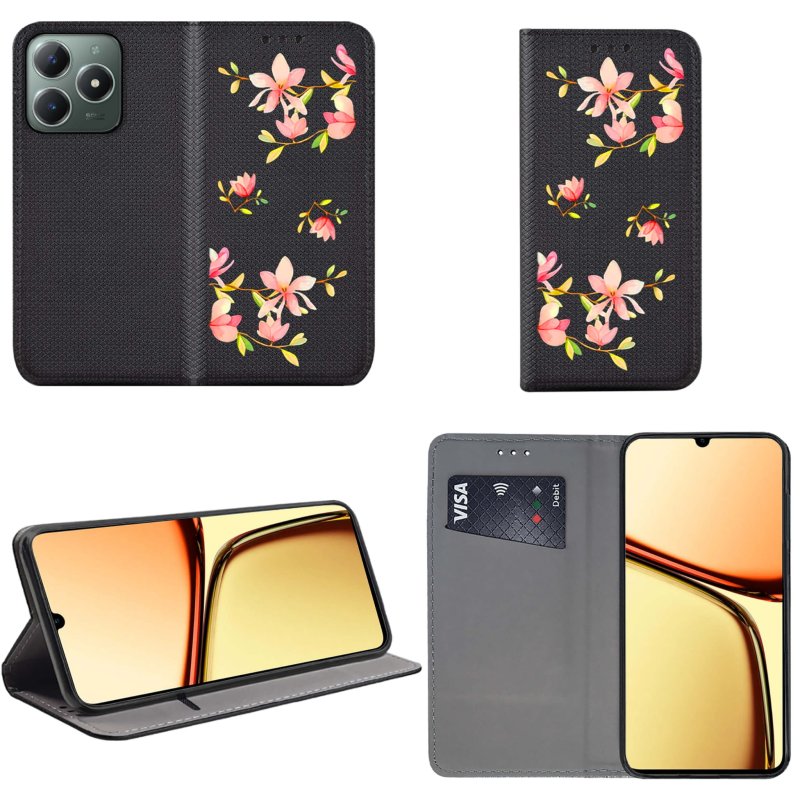 etui-do-realme-c61-c63-zamykane-malowane-wzor-kwiatki-ze-szklem