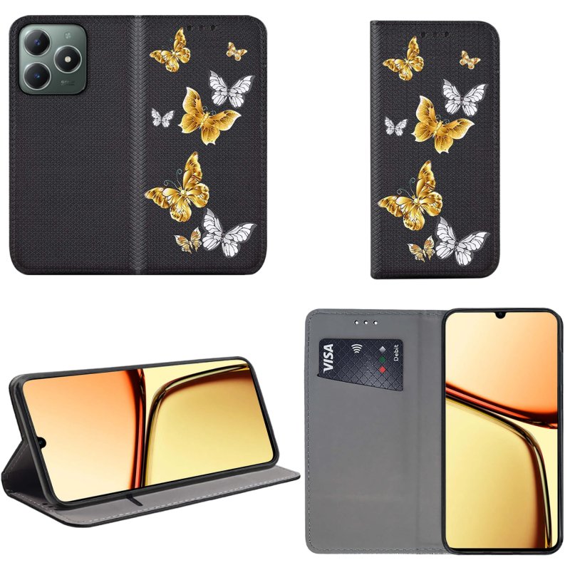 etui-do-realme-c61-c63-zamykane-malowane-wzor-motyle-ze-szklem