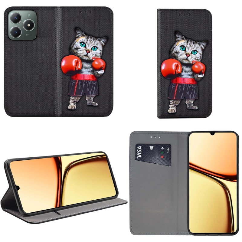 etui-do-realme-c61-c63-zamykane-malowane-wzor-kot-ze-szklem