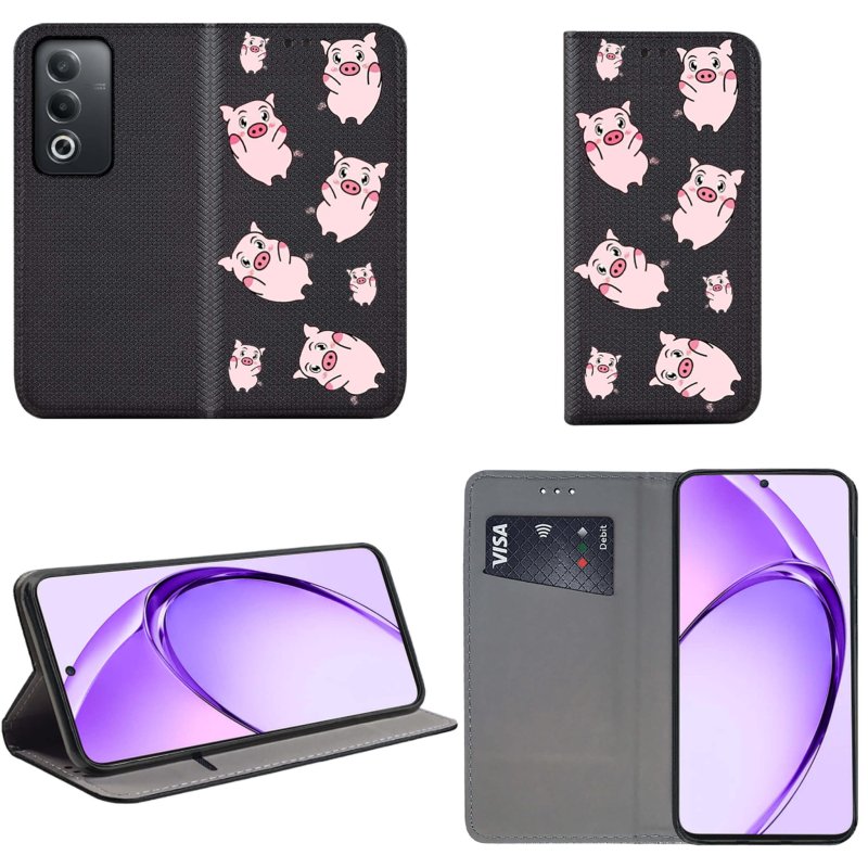 etui-do-oppo-a80-5g-zamykane-malowane-wzor-swinki-ze-szklem