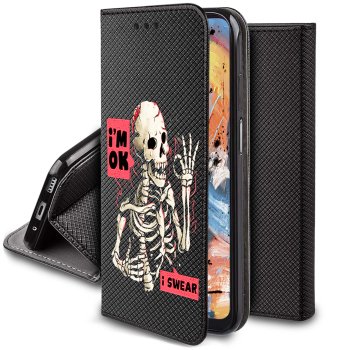 Etui do Xiaomi Redmi 14C zamykane malowane wzór szkielet ze szkłem