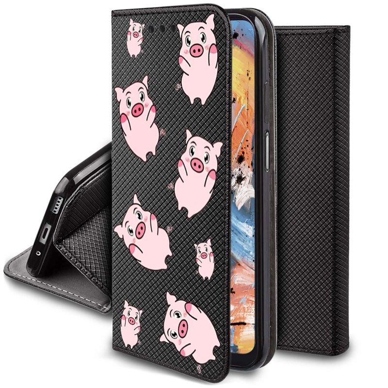 etui-do-xiaomi-redmi-14c-zamykane-malowane-wzor-swinki-ze-szklem