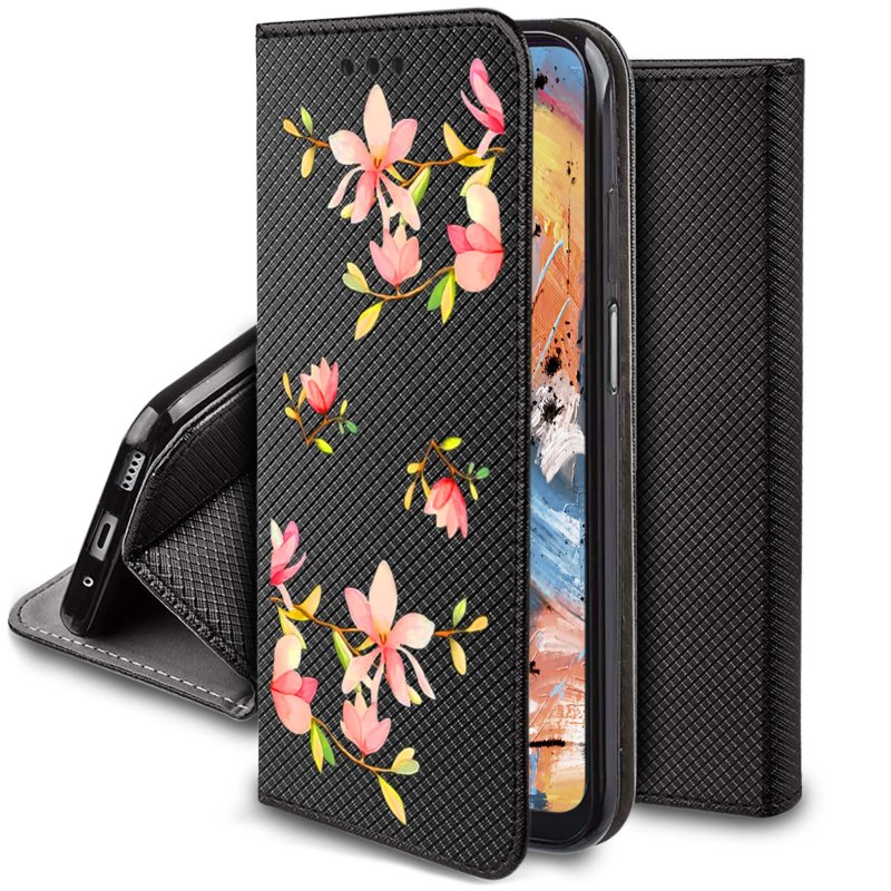 etui-do-xiaomi-redmi-14c-zamykane-malowane-wzor-kwiatki-ze-szklem