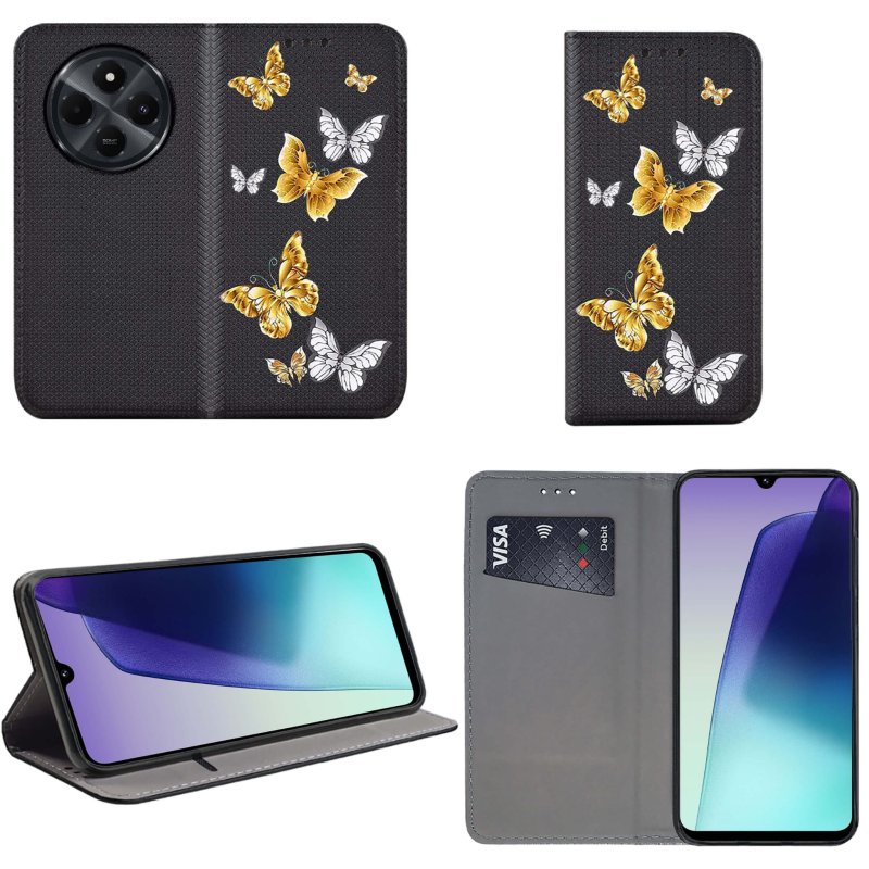 etui-do-xiaomi-redmi-14c-zamykane-malowane-wzor-motyle-ze-szklem