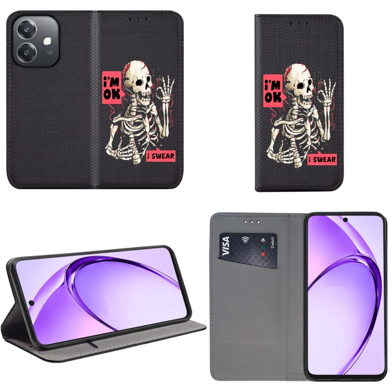 etui-do-oppo-a40-a40m-zamykane-malowane-wzor-szkielet-ze-szklem