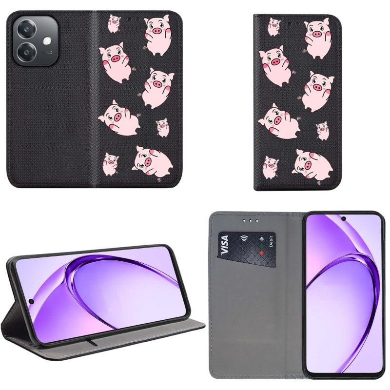 etui-do-oppo-a40-a40m-zamykane-malowane-wzor-swinki-ze-szklem