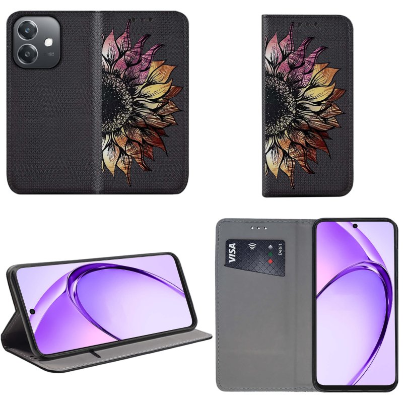 etui-do-oppo-a40-a40m-zamykane-malowane-wzor-kwiat-ze-szklem
