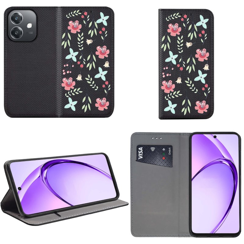 etui-do-oppo-a40-a40m-zamykane-malowane-wzor-kwiaty-ze-szklem