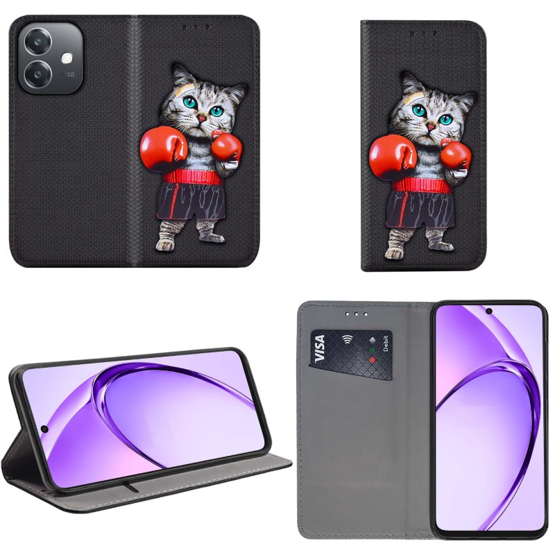 etui-do-oppo-a40-a40m-zamykane-malowane-wzor-kot-ze-szklem