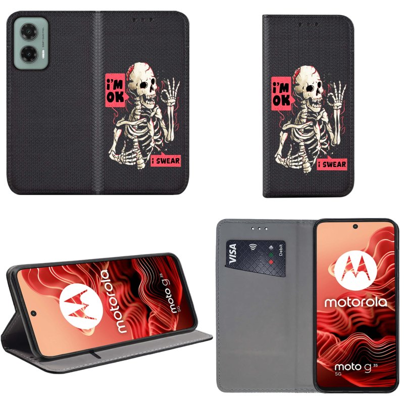 etui-do-motorola-moto-g35-5g-zamykane-malowane-wzor-szkielet-ze-szklem