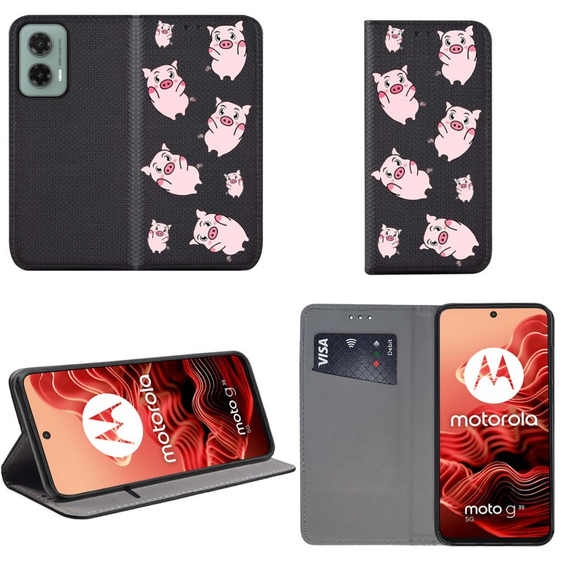 etui-do-motorola-moto-g35-5g-zamykane-malowane-wzor-swinki-ze-szklem