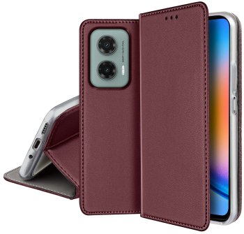 Etui do Motorola Moto G35 5G burgundowe magnetyczne zamykane ze szkłem
