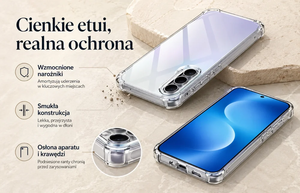 Cienkie etui zapewnia mocną ochronę