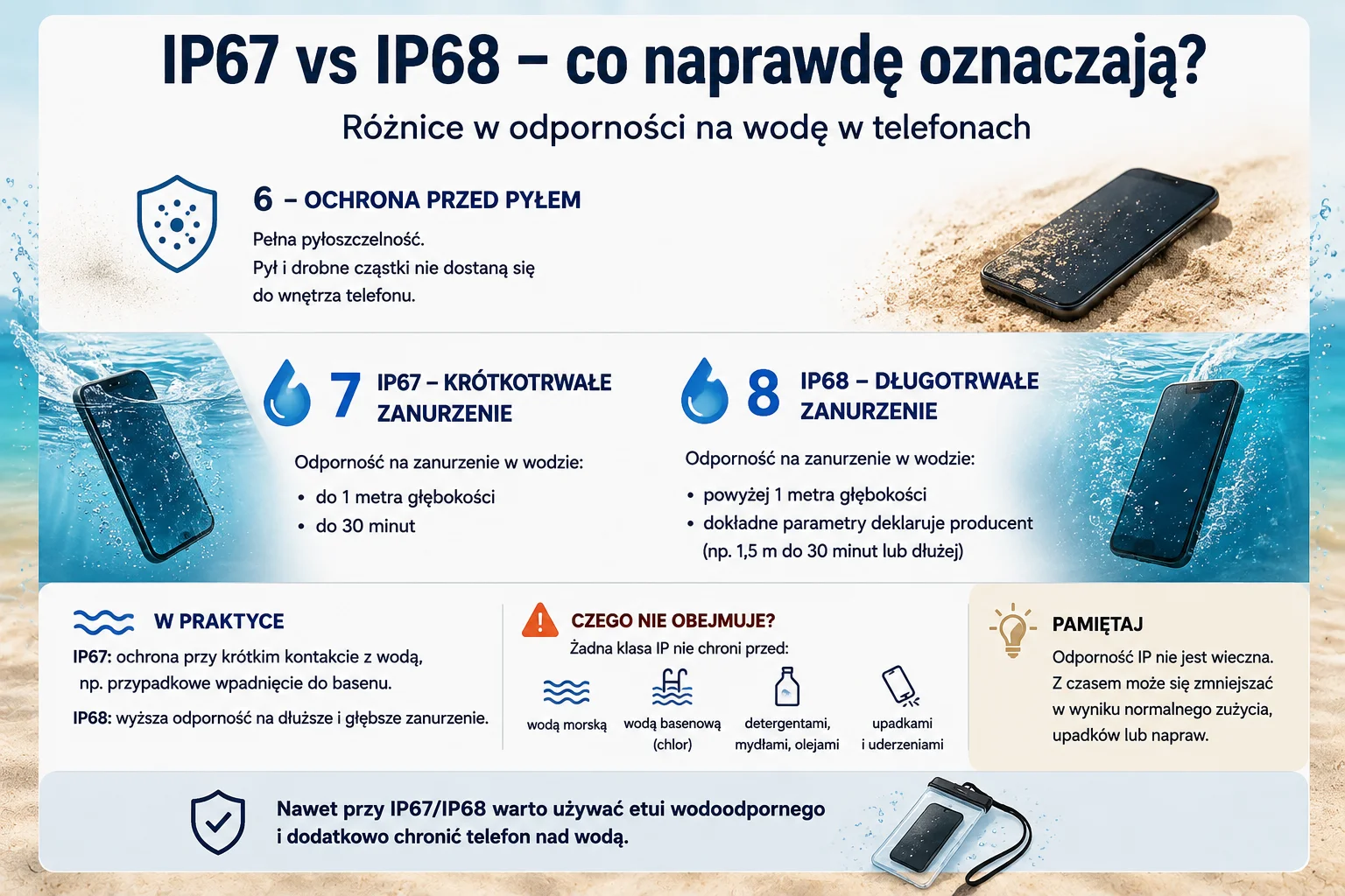 Porównanie klasy wodoodporności IP67 i IP68