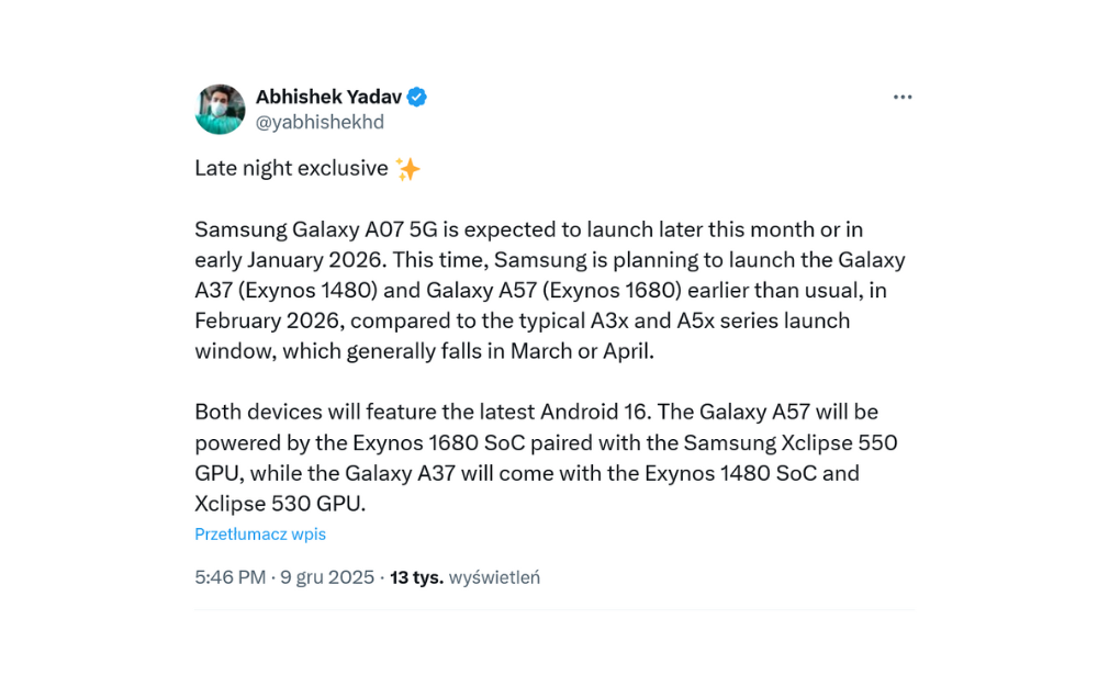 Samsung Galaxy A57 premiera specyfikacja zmiany przecieki